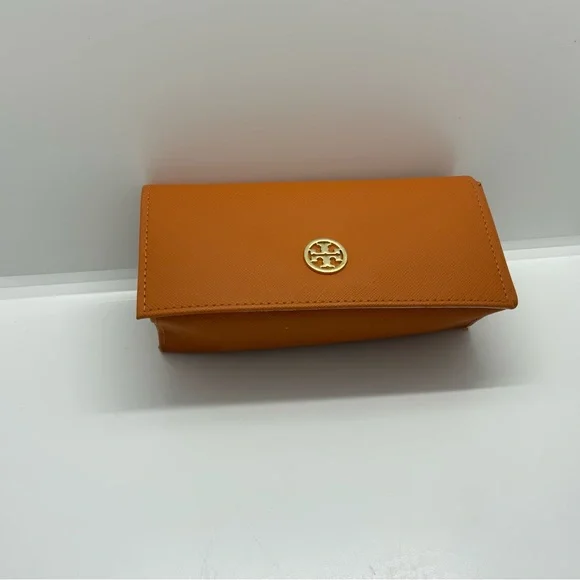 Tory Burch orange eyeglasses case with cleaning cloth Tory Burch Eyeglasses Case Orange Small Gold Logo Cleaning  main image 3